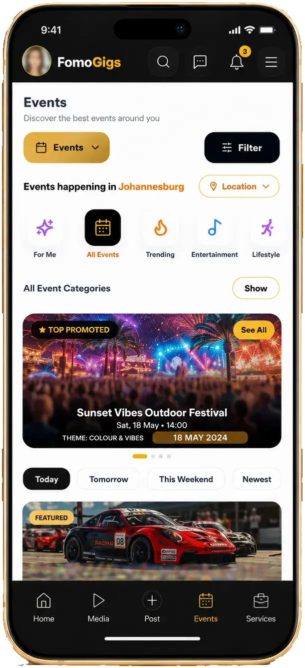 FomoGigs Events destination mockup